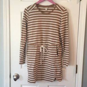 Merona Tan/Cream Striped Knit Long Sleeved Dress